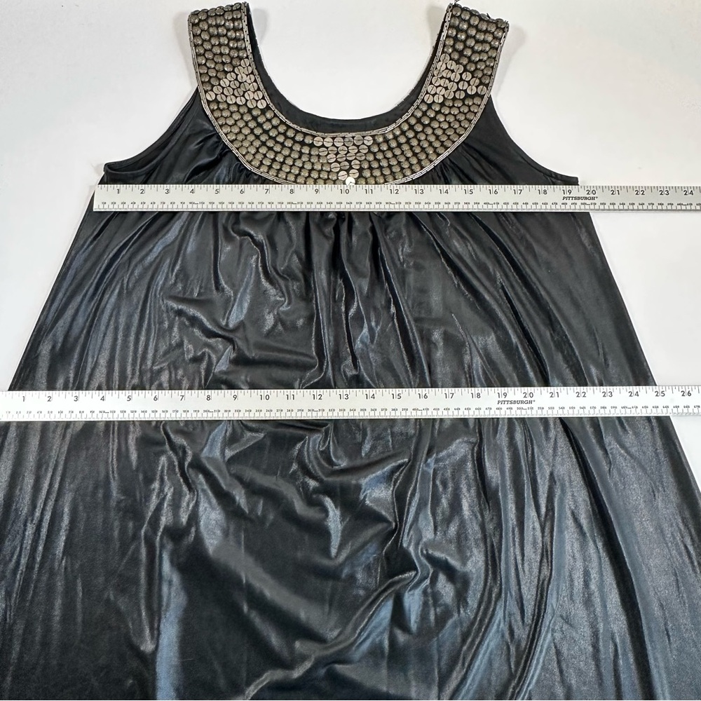 Vintage Lucca Black Stretch Shift Dress Large Metallic‎ Disc Collar Y2K Party - Picture 5 of 10